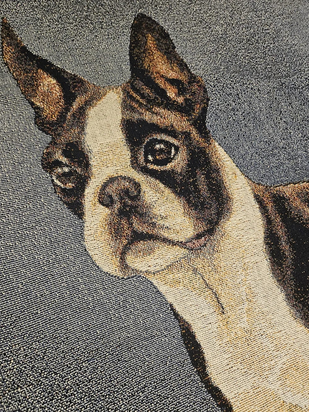 Vintage Linda Picken Boston Terrier Woven Tapestry Afghan Throw Blanket Fringe